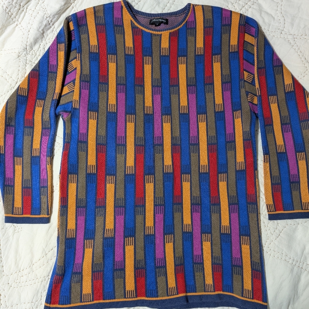 Gudrun Sjödén Colorful Geometric Stripe Cotton Lagenlook Sweater| Nordic Boho